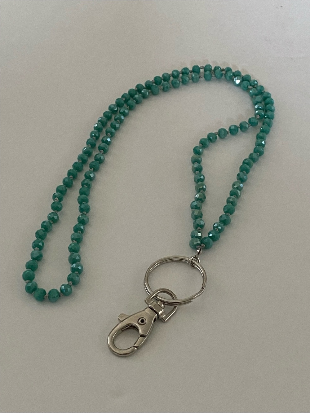 Crystal Beaded Turquoise Lanyard Keychain Faceted Beads Bling ID Holder 18” long
